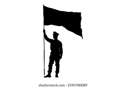 Military Color Guard with Flag Clipart Silhouette isolated on a white background