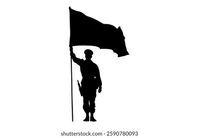 Military Color Guard with Flag Clipart Silhouette isolated on a white background