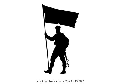 Military Color Guard with Flag Clipart Silhouette isolated on a white background