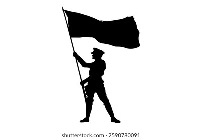 Military Color Guard with Flag Silhouette Vector isolated on a white background