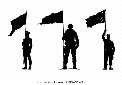 Military Color Guard Silhouette Vector, Color Guard Black Silhouette Clipart,