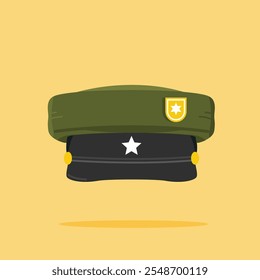 military commander beret icon round shape, flat style green hat, suitable for posters and web icons