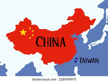 The military conflict between China and Taiwan. The countries on the map. The symbol of the flags. Vector conceptual illustration