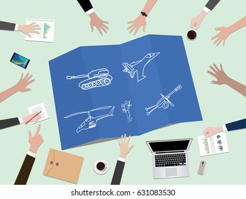 military country development power concept illustration with hand team work together on top of the table vector