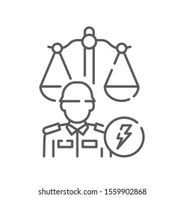 Military court line black icon. Judiciary concept. Officer in uniform element. Sign for web page, mobile app, button, logo. Vector isolated button. Editable stroke.