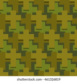 Military cross seamless pattern. Army abstract religious texture. Protective ornament for soldiers. Green soldiery background. war khaki for hunters and troops