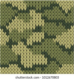 Military decorative khaki camouflage. Woolen seamless knitted pattern. Vector illustration