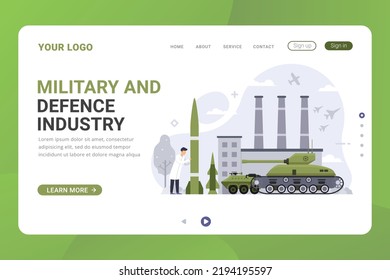 Military and defence landing page template vector illustration