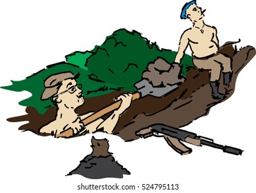 Military digging a trench