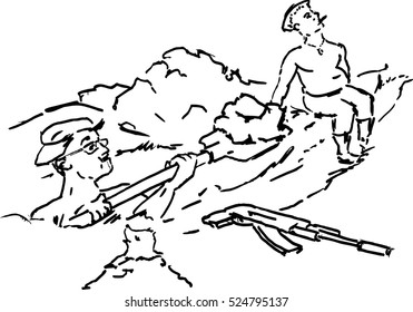 Military digging a trench
