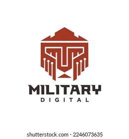 Military Digital Logo, Helmet Ancient Logo Design Template