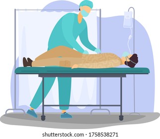 Military doctor character treat injured woman, consequences military action combat mission isolated on white, flat vector illustration. Field hospital place wheel chair access, girl lie dropper.