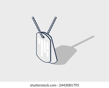 Military Dog tag isometric vector illustration with shadow