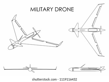 Military drone eagle. Outline only.