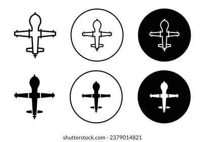 military drone icon. remote control wireless army drone symbol set. Defense predator drone plane vector sign. Smart spy airplane or drone uav line logo