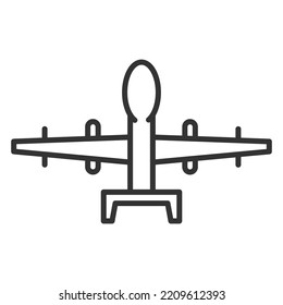 Military Drone Icon. Top View Army Aircraft. Flat Style Vector Illustration Isolated On White Background