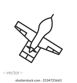 military drone icon, unmanned aerial vehicle, linear web vector illustration