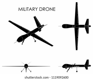 Military Drone Predator. Black Fill.