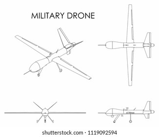 Military Drone Predator. Outline Only.