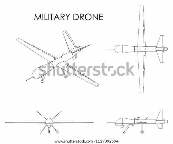 Military Drone Predator Outline Only Stock Vector (Royalty Free) 1119092594