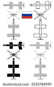Military drone UAV blueprint vector illustration Russia