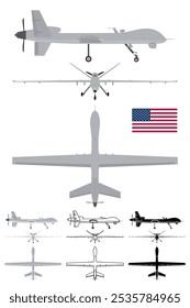 Drone militar UAV blueprint ilustração vetorial EUA