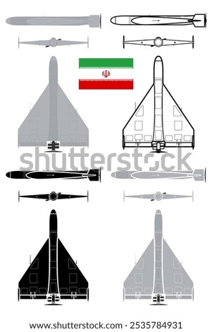 Military drone UAV blueprint vector illustration Iran