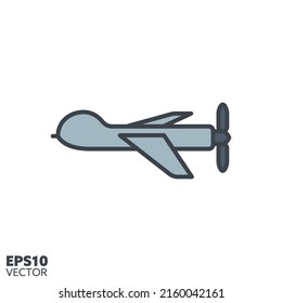 Military drone vector filled line icon. Unmanned aircraft color symbol.