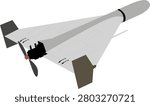 Military drone vector illustration in flat design style. Unmanned aerial vehicle isolated on a clean background, representing modern aviation, surveillance, reconnaissance, defense technology, and aerospace.