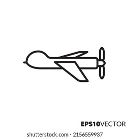 Military drone vector line icon. Unmanned aircraft outline symbol.