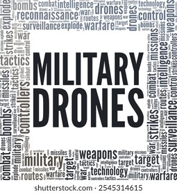 Military Drones word cloud conceptual design isolated on white background.