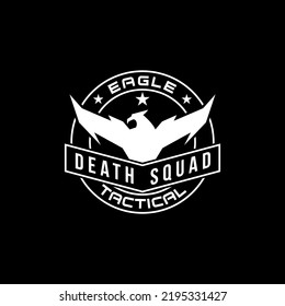 military eagle falcon logo in circle badge. logo design template for military, tactical, armory, veteran, security, team.