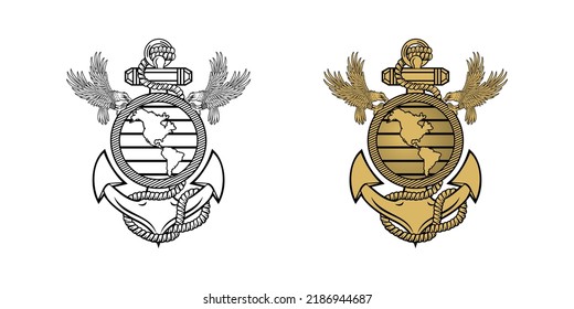 Military Eagle Globe und Anchor ega Design Illustration Vektorgrafik eps Format , passend für Ihre Design-Anforderungen, Logo, Illustration, Animation, etc.