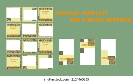 Military editable template for stories and posts on social networks, vector illustration. Layout for advertising. Create backgrounds for social networks.