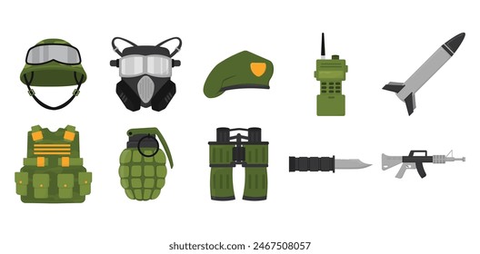 Militärisches Element-Illustrations-Kollektion-Set