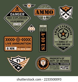 Military emblems, symbols, insignias, and icon crest patches in color