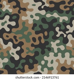 Military Emerald Green Camouflage, War Repeats Texture, Seamless Vector Background. Camo Pattern For Army Clothing, Fabric Hunting.