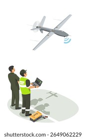 Military engineers operating an advanced UAV system with real-time data monitoring to support defense technology development and aerial surveillance missions