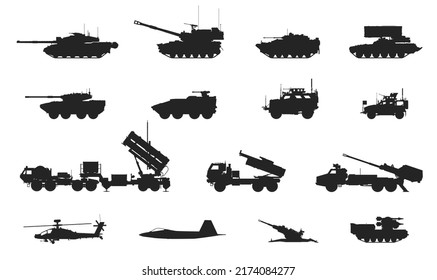 Military Equipment Icon Set. Weapon, Air Force And Army Symbol. Isolated Vector Image For Military Infographics And Web Design