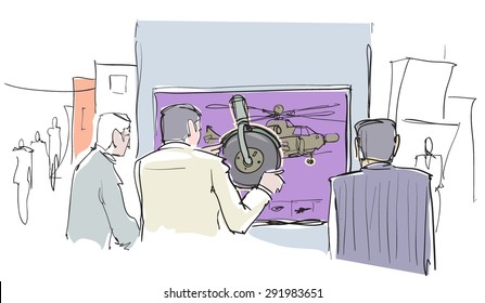 Military exhibition stand. Vector