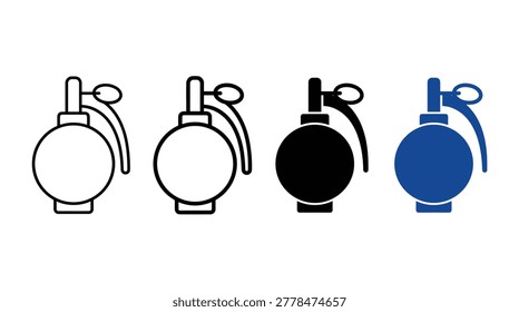 Military explosive grenade icon collection in flat and outline styles, representing weapons, warfare, battle, and combat.