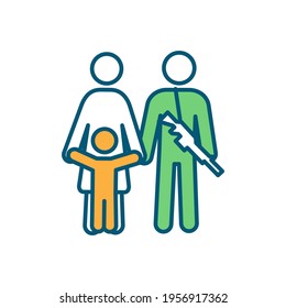 Military Family RGB Color Icon. Wartime Veteran. Coming Home From Deployment. Military Parent, Spouse. Receiving Life Insurance Policy. Poor Mental Health Risk. Isolated Vector Illustration