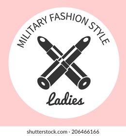 Military fashion style lipstick,  isolated abstract vector illustration. Design for stickers, logo, web and mobile app. Print for clothes fashion style pomade