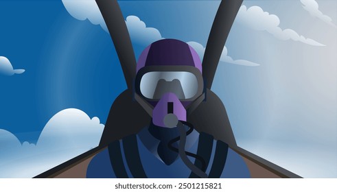 a military fighter in the aircraft cockpit view, jet pilot in the cockpit of air force vector illustration, aviation and military air industry