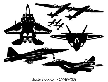 Militärflugzeuge, Illustration zur Vektorillustration von Jet Aircraft: Silhouette