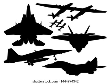 Military Fighter Aircraft, Jet Aircraft Vector Illustration Silhouette