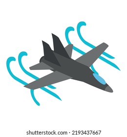 Military Fighter Icon Isometric Vector. Modern War Plane Flying In Air Flow Icon. Fighter Jet, Military Aviation