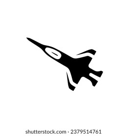 Military fighter jet aircraft in black fill icon. War design element template vector illustration in trendy style. Editable graphic resources for many purposes.