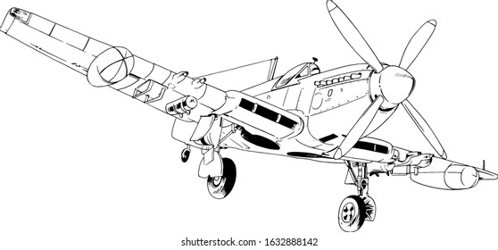 Military Fighter Jet Drawn Ink By Stock Vector (Royalty Free ...