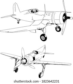 military fighter jet drawn in ink by hand in full growth on a white background